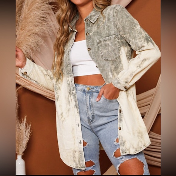 ☃️BOGO50%☃️ 🆕💚PEACH LOVE: OLIVE Washed Corduroy Button Up Shirt SMALL - Picture 4 of 14